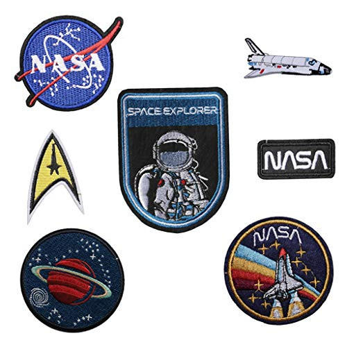 TENNER.LONDON Set of 7 Iron on/Sew On Astronaut Embroidered Patch NASA Space agancy Applique Space Explorer Craft Embroidery Motif Transfer 7 Set Astronaut