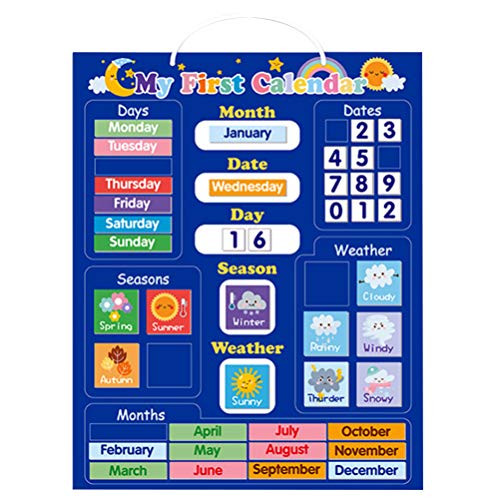 EXCEART Magnetic Wall Calendar Chart for Kids Learn Todays Date Week Month Season Weather Chart Preschool Nursery Home Homeschool Supplies 1 Set