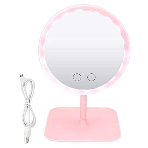 Desktop Cosmetic Mirror- USB Charging 5 Color Light Desktop Cosmetic Mirror Adjustable LED Makeup Mirror-Pink-