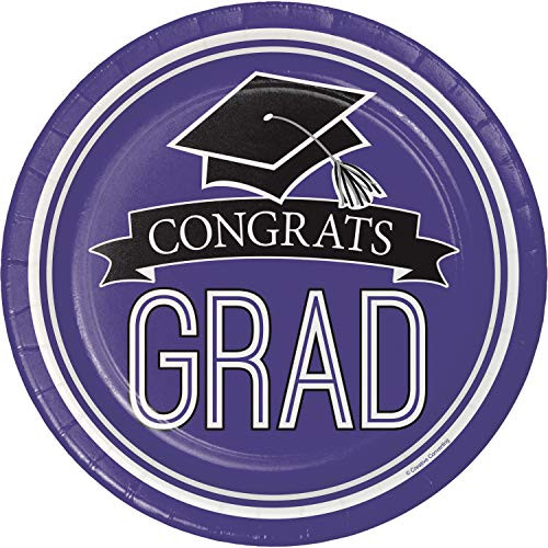 Graduation School Spirit Purple Paper Plates- 54 ct