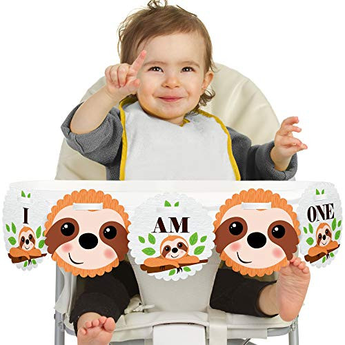 Big Dot of Happiness Let's Hang - Sloth 1st Birthday - I Am One - First Birthday High Chair Banner