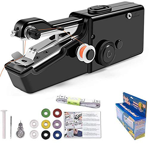 MHUI Sewing Machine- Mini Handheld Sewing Machine Electric Portable Hand Stitch Clothes Quick Repairing for Cloth Curtain DIY Household and Travel Use-Black