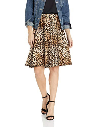 Star Vixen Women's Full Knee-Length Ponte Knit Skater- Brown Leopard- Large