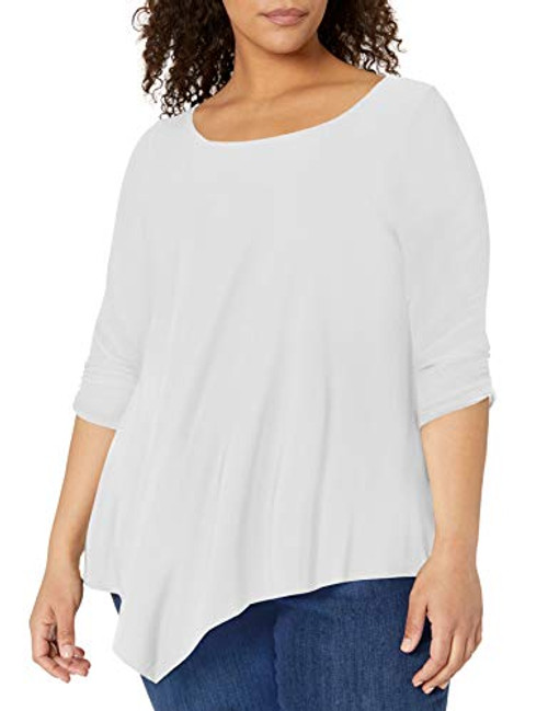 Star Vixen Women's Plus-Size Elbow-Cinch Sleeve Hanky Hem Top- Ivory Solid- 2X