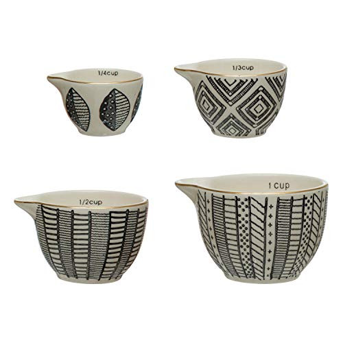 Creative Co-Op Stoneware- Black  and  White- Set of 4 Measuring Cup- 4.5inch