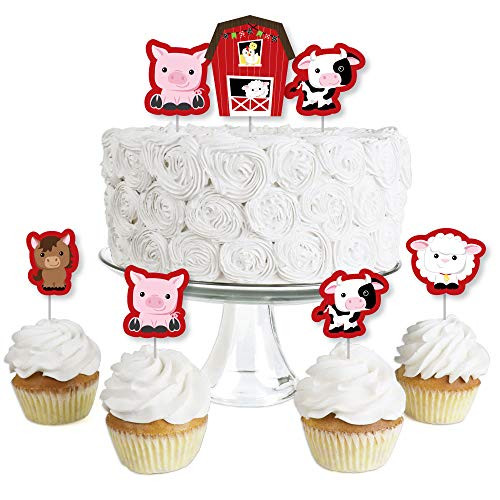 Farm Animals - Dessert Cupcake Toppers - Barnyard Baby Shower or Birthday Party Clear Treat Picks - Set of 24