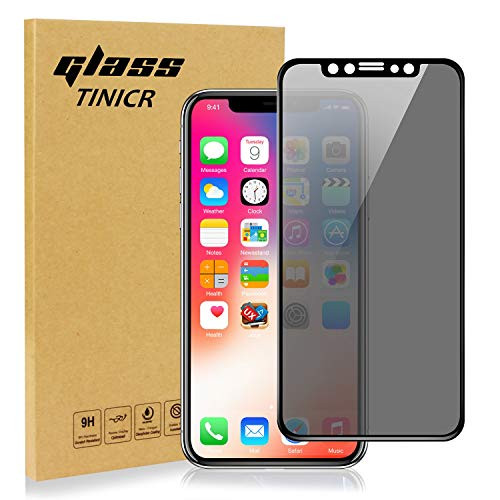 Privacy Screen Protector Compatible for iPhone Xs X  TINICR 3D Curved Anti-Spy Anti-Peeping Full Cover Tempered Glass Screen Shield for Apple iPhone Xs/iPhone X, 5.8 Inch  Black