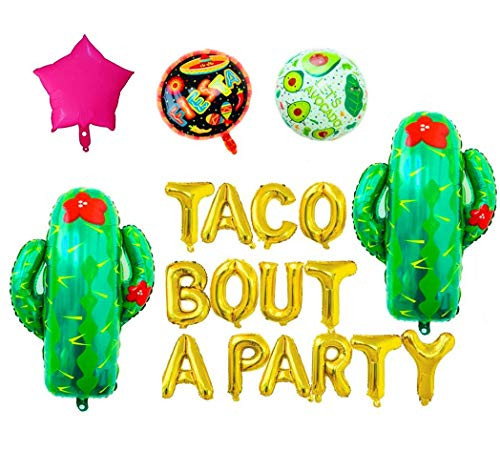 Taco Bout A Party Foil Balloons - 16" Gold Balloons Banner for Mexican Fiesta Party,Cactus Balloon,Birthday Party or Taco Party Decorations,Baby Shower Balloons Taco Bout A Party Foil Balloons - 16" Gold Balloons Banner for Mexican Fiesta Party,Cactus Balloon,Birthday Party or Taco Party Decorations,Baby Shower Balloons