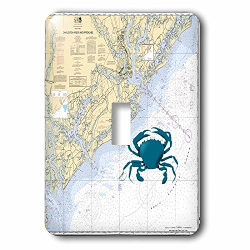 3dRose lsp_204863_1inchPrint of Charleston Harbor Chart With Blue Crab Single Toggle Switch- Multicolor