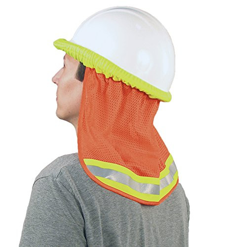 Neck Sun Shield For Hard Hats Hi Visibility Mesh - Hi Viz Orange -Pack of 6-
