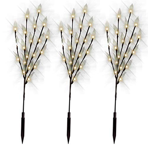 Set of 3 Solar Tree Branch Twig Leaf Outdoor Garden LED Lights White Decorative Garden Patio Lamp Makes Garden and Tree Leaf Beautiful Sun Powered