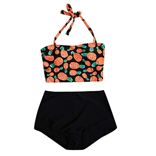 Two-Piece Halter Swimsuits Women- High Waist Bikinis Swimwear Female Retro Beachewear Tankini Bikini Set Bathing Suit Orange