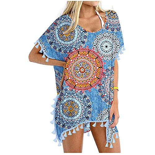 AODONG Dresses for Women Casual-Womens Summer Print Color Block Sleeveless Dress Swimwear Beach Loose Mini Sundress Blue