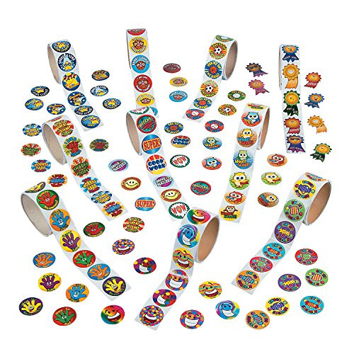Fun Express Mega Jumbo Roll Sticker Assortment-Inc - 10 Pieces - Educational and Learning Activities for Kids