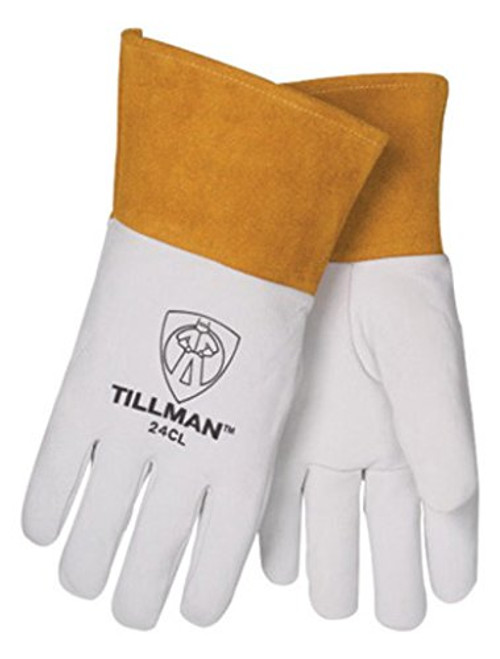 Tillman Medium 14inch Pearl and Gold Premium Top Grain Kidskin Unlined TIG Welders Gloves with 4inch Cuff and Kevlar Thread Locking Stitch -Carded-