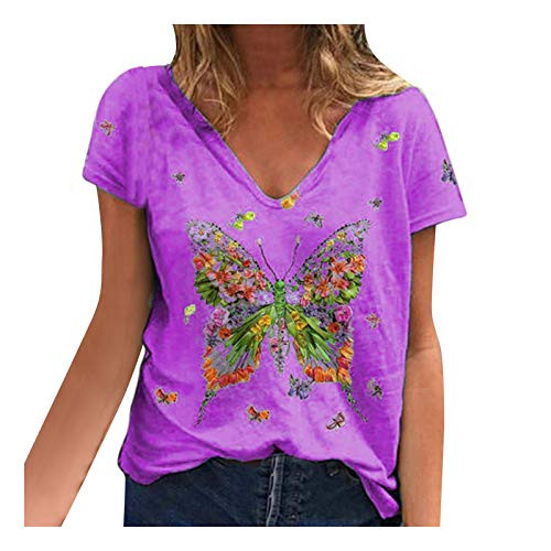Womens Summer Tops Short Sleeve V Neck Blouses Fashion Buttefly Print Tshirt Casual Tie Dye Tunic Tops Plus Size Purple Womens Summer Tops Short Sleeve V Neck Blouses Fashion Buttefly Print Tshirt Casual Tie Dye Tunic Tops Plus Size Purple