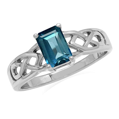 Silvershake 1.22ct. 7X5mm Genuine Octagon Shape London Blue Topaz 925 Sterling Silver Celtic Knot Solitaire Ring Size 5