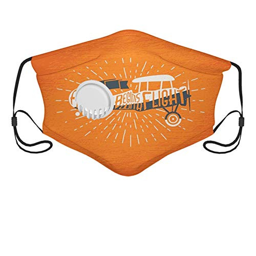 Comfortable Windproof mask Vintage- Freedom Phrase with an Old Custom Airplane Sky Fly Inspiration Aviation Graphic Artwork-Orange Printed Facial decorations for adult
