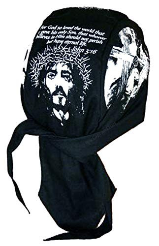 Buy Caps and Hats Christian Doo-Rag with Sweatband Motorcycle Skull Cap Bikers Do-Bandana -John 3-16 Jesus Christ Crown of Thorns-