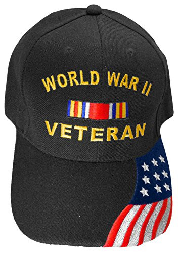 WWII World War 2 Veteran Baseball Cap- Black Adjustable Hat- Army- Marine- Air Force Vets