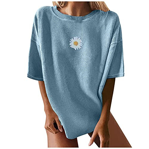 Women's Casual O-Neck Short Sleeve Solid T-Shirt Blouse Top Plus Size Womens Tops and Blouses Womens Short Sleeve Tops and Blouses Daily Ritual Womens Clothing-1-Blue-XXL-