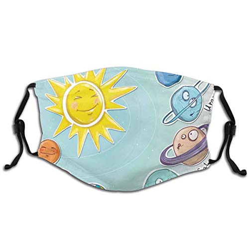 Activated carbon filter Windproof mask for Unisex-Cute Cartoon Sun And Planets Of Solar System Fun Celestial Chart Baby Kids Nursery Picture Theme