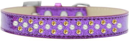 Unconditional Love Sprinkles Ice Cream Pearl  and  Yellow Crystals Dog Collar44- Purple - Size 18