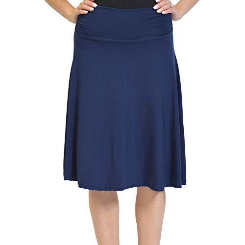 Stretch is Comfort Women's Knee Length Flowy Skirt Navy Blue Medium