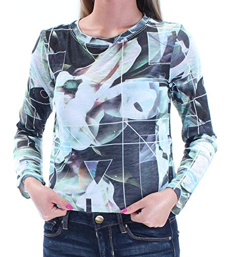 Bar III Womens Mesh Printed Pullover Top Black XL