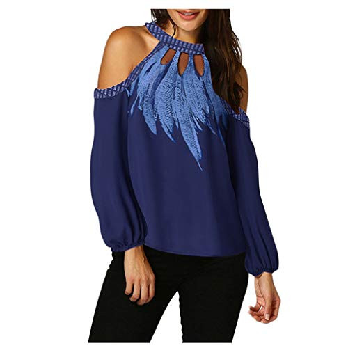 Meikosks Womens Off Shoulder Chiffon T Shirt Hollow Out Long Sleeve Blouse Print Pullover Sexy Tops Blue Meikosks Womens Off Shoulder Chiffon T Shirt Hollow Out Long Sleeve Blouse Print Pullover Sexy Tops Blue