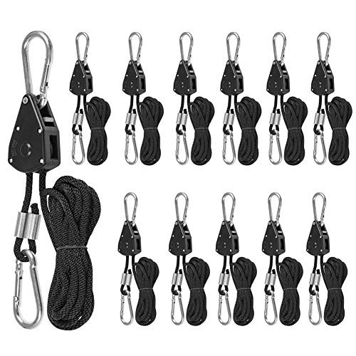 6 Pairs 1/8inch Heavy Duty Ratchet Ropes- Adjustable Rope Ratchet Hanger- Grow Light Rope Hangers for Grow Plant Fan Filter Light Room Equipment- 150 LB Capacity per Pair