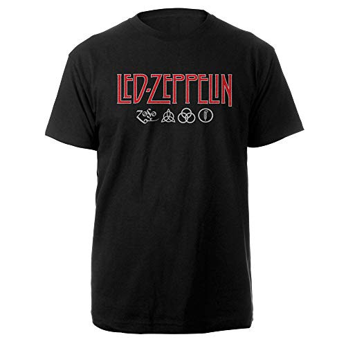 Led Zeppelin Men's Logo  and  Symbols Slim Fit T-Shirt Large Black