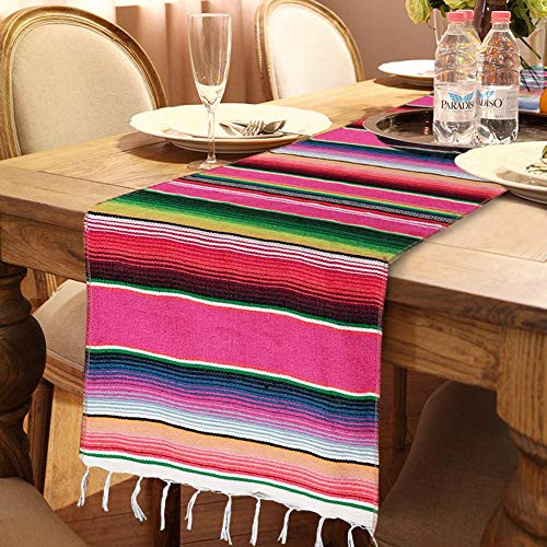 Aparty4u Mexican Table Runner Colorful Serape Table Runners for Fiesta and Cinco De Mayo Party Supplies, Fringe Cotton Mexican Blanket Table Runner - 14 x 84 Inches Aparty4u Mexican Table Runner Colorful Serape Table Runners for Fiesta and Cinco De Mayo Party Supplies, Fringe Cotton Mexican Blanket Table Runner - 14 x 84 Inches