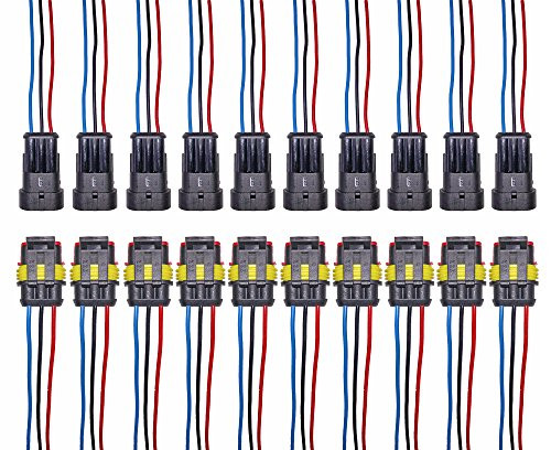LanHong 3 Pin Way Car Auto Waterproof Electrical Connector Plug with Wire AWG Marine Pack of 10