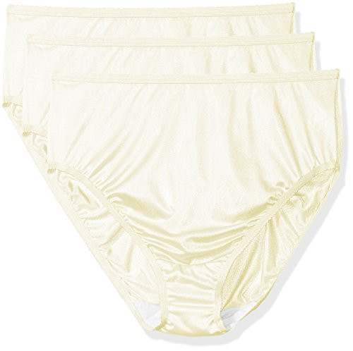 Shadowline Women's Plus-Size Panties-Hi Cut Nylon Brief -3 Pack-- Ivory- 10