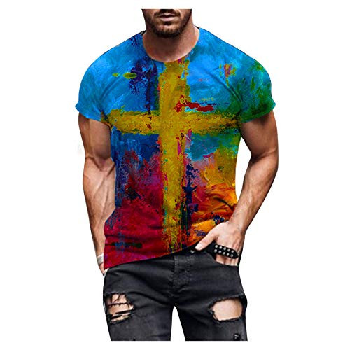 FUNEY Casual Shirts for Men Tie Dye Crewneck Short Sleeve T Shirts Vintage Oil Painting Faith Jesus Cross Print Tees Tops FUNEY Casual Shirts for Men Tie Dye Crewneck Short Sleeve T Shirts Vintage Oil Painting Faith Jesus Cross Print Tees Tops
