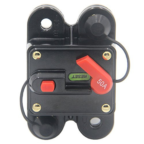 ZOOKOTO 50Amp Circuit Breaker, Trolling Motor Auto Car Marine Boat Bike Stereo Audio Inline Fuse Inverter with Manual Reset 12V-24V DC (50A)