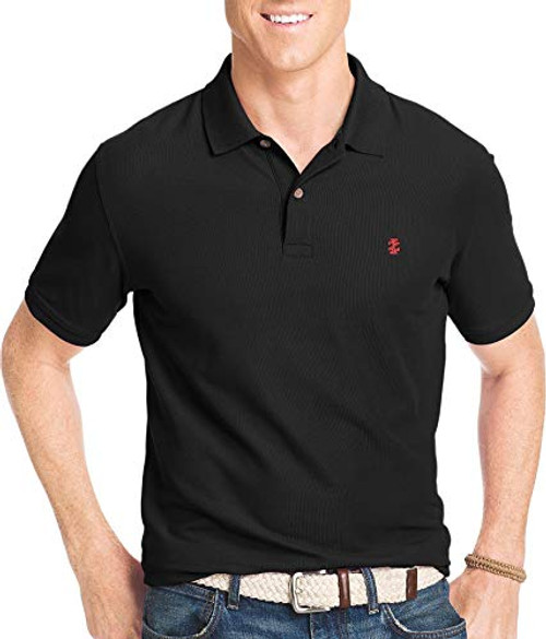 IZOD Mens Short Sleeve Pique Polo Shirt Large Black
