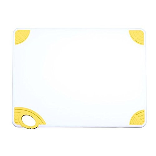 Winco CBN-1218YL- 12x18x1/2inch Rectangular Cutting Board with Yellow Rubber Grip Hook- Plastic Chopping Board -Yellow-