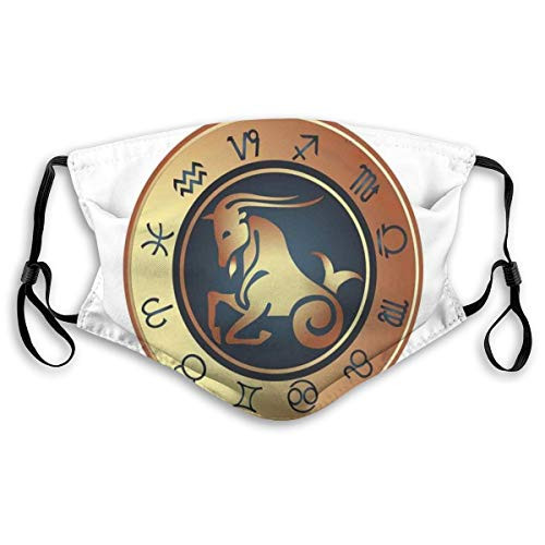 Activated carbon filter Windproof mask-Horoscope Chart Capricorn Silhouette Astrology Zodiac Illustration-Printed Facial decorations for Unisex