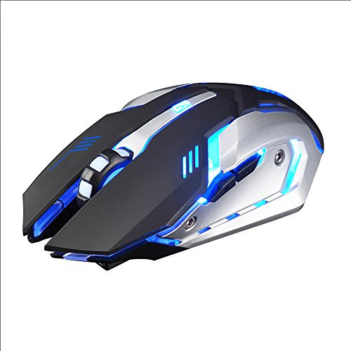 Rechargeable Gaming Mouse-X7 Wireless Silent LED Backlit USB Optical Ergonomic Gaming Mouse for Computer-PC -Blue-