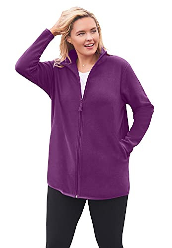 Woman Within Women's Plus Size Zip-Front Microfleece Jacket Fleece - 6X- Plum Purple