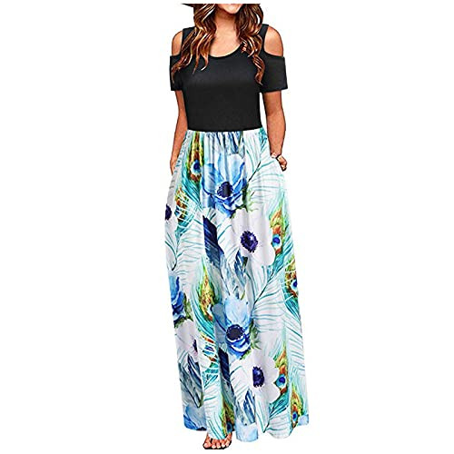 MoKFE Cold Shoulder Long Dress for Women-Fashion Scoop Neck Short Sleeve Off Shoulder Casual Floral Printed Maxi Dress White MoKFE Cold Shoulder Long Dress for Women-Fashion Scoop Neck Short Sleeve Off Shoulder Casual Floral Printed Maxi Dress White