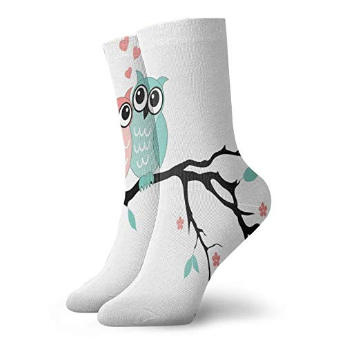 Men's Novelty Socks-Cute Owl Couple Sitting On Tree Branch Valentines Romance Love