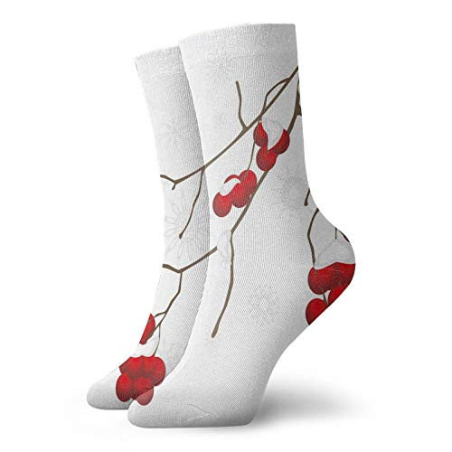 Women Girl Cute Pattern Socks Novelty Fun Socks-Artistic Branch Of Rowan Plant Covered With Snow Winter Season Christmas Tree