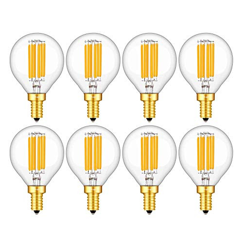 CRLight 6W 3000K Dimmable LED Candelabra Bulb Soft White- 65W Equivalent 650LM- E12 Base LED Filament Light Bulbs- G16 Globe Clear Glass Decorative Chandelier Bulbs- Smooth Dimming Version- 8 Pack