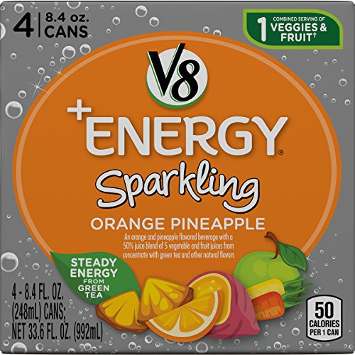 V8 PlusEnergy Sparkling Healthy Energy Drink- Natural Energy from Tea- Orange Pineapple- 8.4 Oz Can- 4 Count V8 PlusEnergy Sparkling Healthy Energy Drink- Natural Energy from Tea- Orange Pineapple- 8.4 Oz Can- 4 Count