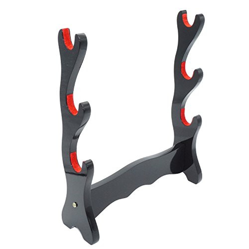 Eforlife Sword Stand Holder Black Lacquer Finish Samurai Sword Bracket Katana Wakizashi Tanto Display Stand 3-Tier 