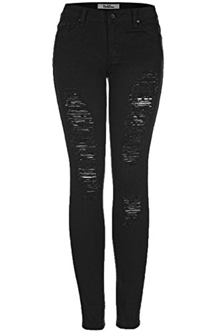 BodiLove Women's 2LUV Distressed Skinny Jeans Back to School Junior Clothing Apparel Black 13