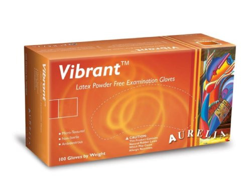 Aurelia Vibrant Latex Glove- Powder Free- 9.4inch Length- 5 mils Thick- Medium -Pack of 100-